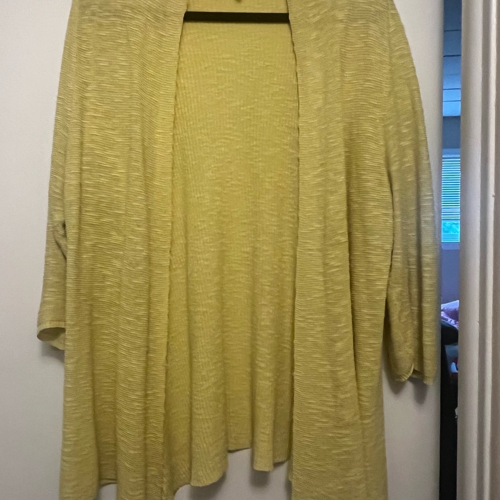 Eileen Fisher Organic Linen Chartreuse Cardigan Sweater with Relaxed Silhouette